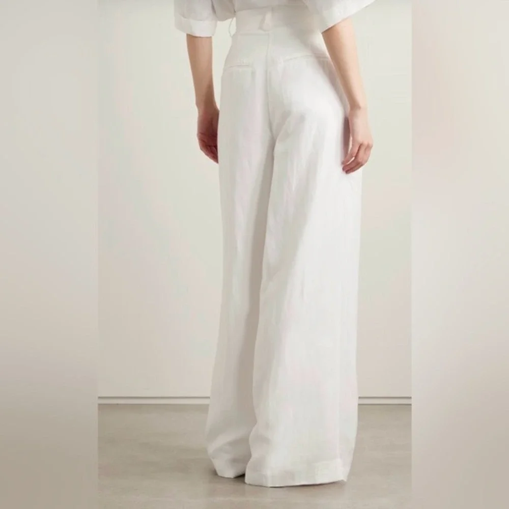 ANINE BING Lou pleated woven wide-leg pants Ivory‎ white Linen Blend size 2 NWT